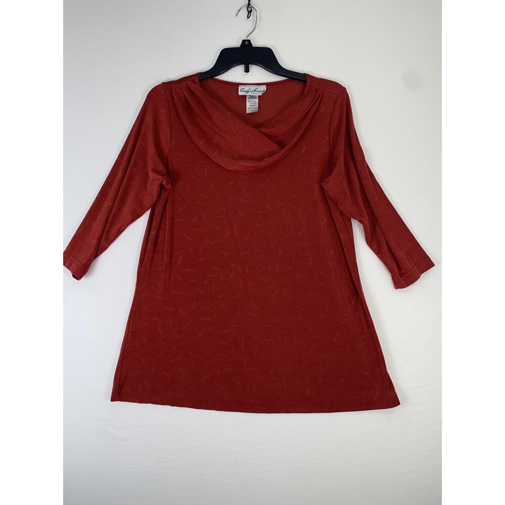 Carolyn Strauss Blouse Womens Medium Red Cowl Neck 3/4 Sleeve Tunic Top